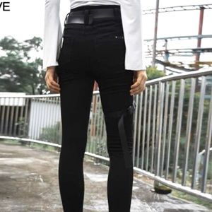 Punk Rave Diablo War-hee black slim high waist stretch jeans MED missing loop